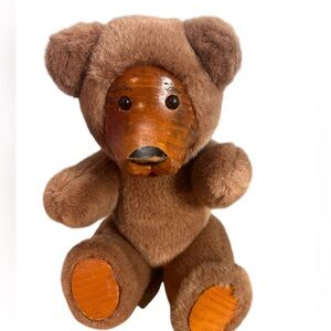 Vintage FTD Collector Series Wood Face Teddy Bear 10" Plush Jointed Brown